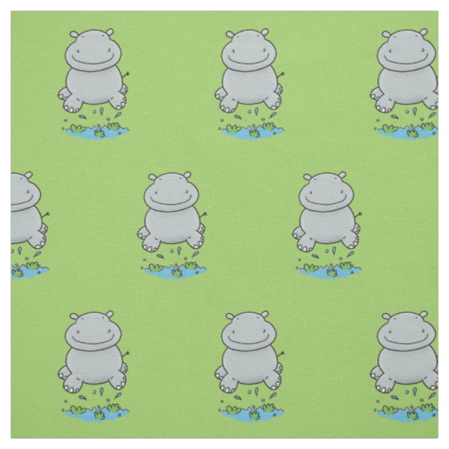 Cute hippo jumping cartoon illustration fabric (Swatch)