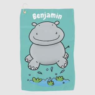 Cute hippo jumping cartoon illustration  golf towel