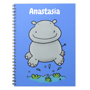 Cute hippo jumping cartoon illustration notebook