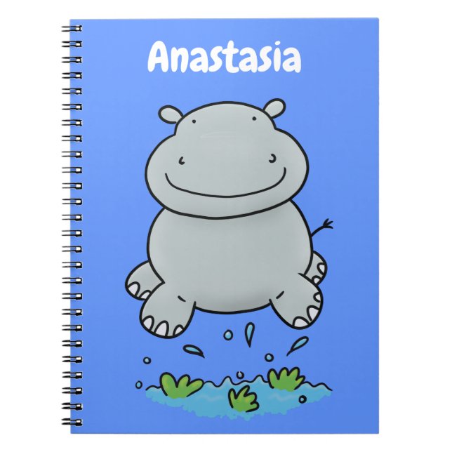 Cute hippo jumping cartoon illustration notebook (Front)