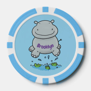 Cute hippo jumping cartoon illustration poker chips