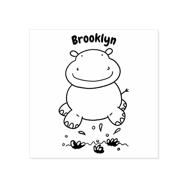Cute hippo jumping cartoon illustration rubber stamp (Imprint)