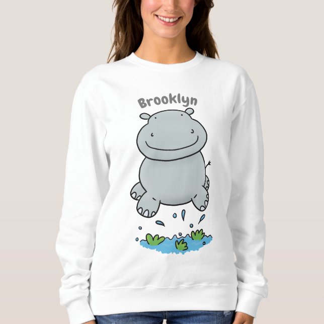 Cute hippo jumping cartoon illustration sweatshirt (Front)