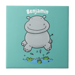 Cute hippo jumping cartoon illustration tile