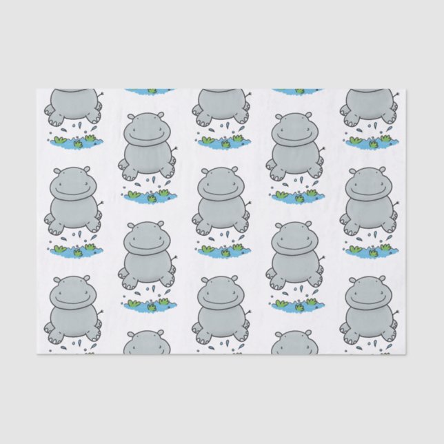 Cute hippo jumping cartoon illustration tissue paper (Front)