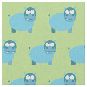 Cute Hippo Kid Baby Nursery Green Hippopotamus Fabric