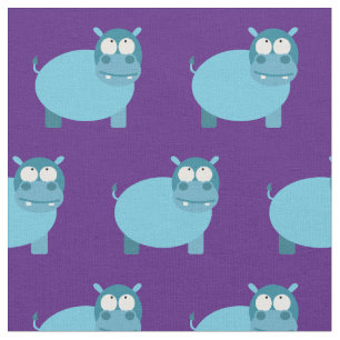 Cute Hippo Kid Baby Nursery Purple Hippopotamus Fabric