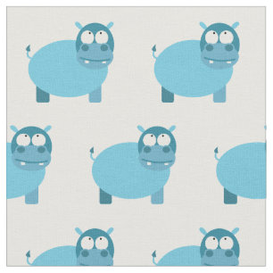 Cute Hippo Kid Baby Nursery White Hippopotamus Fabric