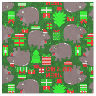 cute hippo merry christmas hippopotamus  fabric