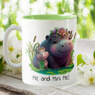 Cute Hippo Mum and Baby Personalised Two-Tone Coffee Mug