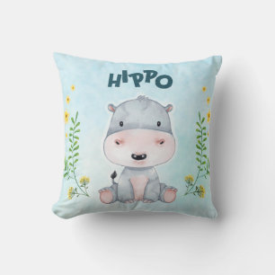Cute Hippo Nursery Room Cushion