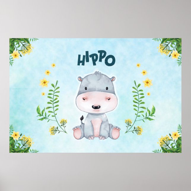 Cute Hippo Nursery Room Poster (Front)