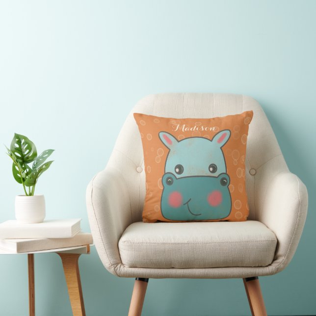 Cute Hippo Nursery Throw Pillow (Chair)
