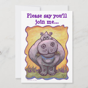 Cute Hippo Party Invitation