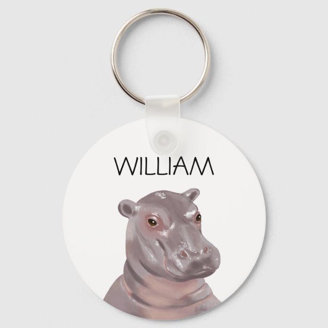 Cute Hippo Personalised Name  Key Ring (Front)