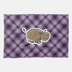 Cute Hippo; Purple Tea Towel