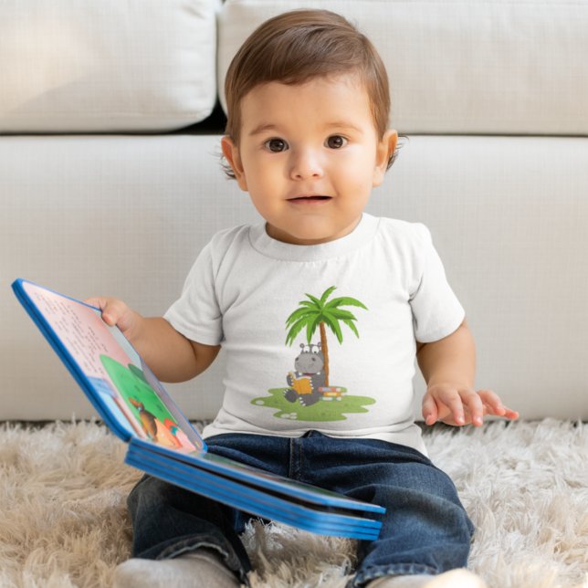Cute Hippo Reading a Book Baby T-Shirt (Creator Uploaded)
