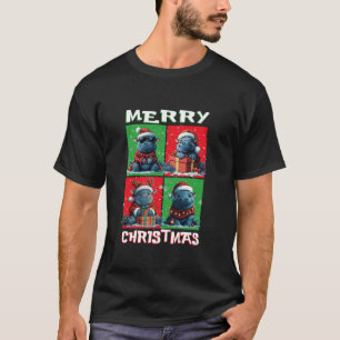 Cute Hippo Santa Animals Lover Merry Christmas Tre T-Shirt