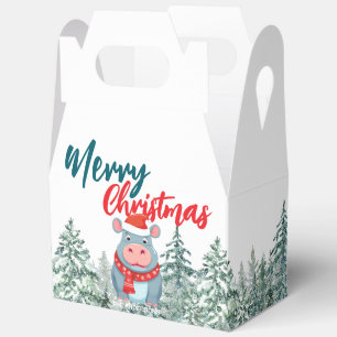 Cute Hippo Santa wild Xmas tree Merry Christmas Favour Box