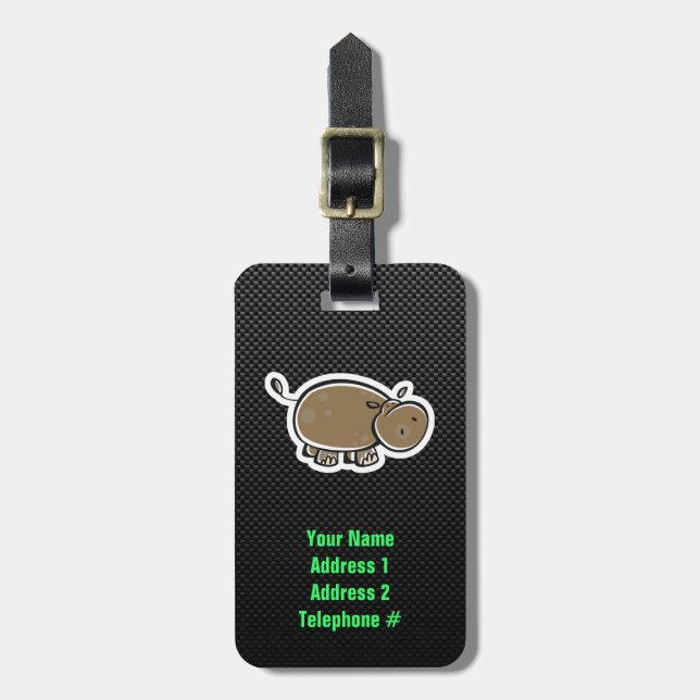 Cute Hippo; Sleek Luggage Tag (Front Vertical)