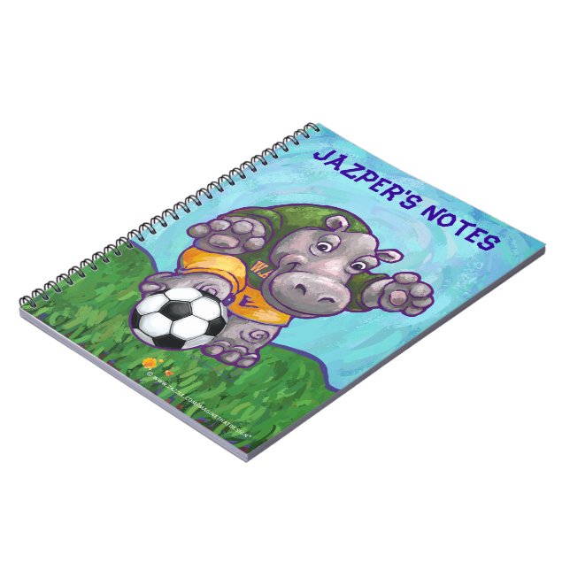 Cute Hippo Soccer Star Personalised Notebook (Left Side)