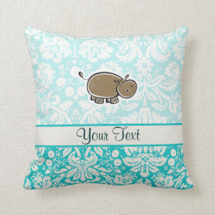 Cute Hippo; Teal Cushion