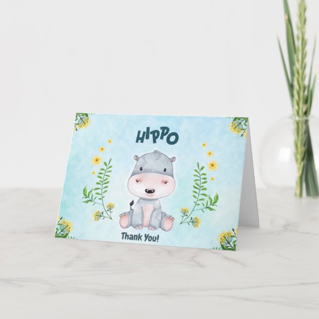 Cute Hippo Thank You Notes (Front)