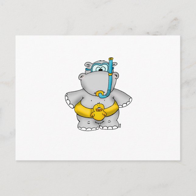 Cute Hippo with a Floating Tire and googles Postcard (Front)