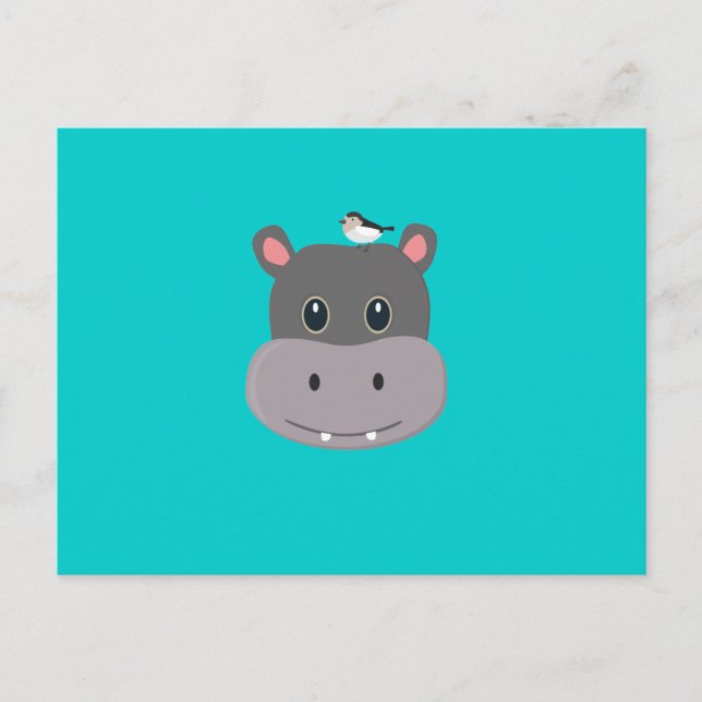 cute hippo with bird postcard (Front)