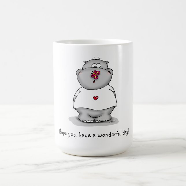 Cute Hippo with Butterfly - Have a nice day! Coffee Mug (Center)