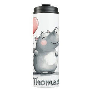Cute Hippo with Heart Balloon Illustration Thermal Tumbler