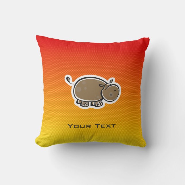 Cute Hippo; Yellow Orange Cushion (Front)