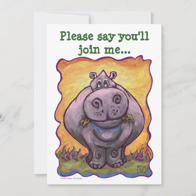 Cute Hippopotamus Birthday Invitation (Front)