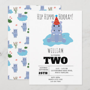 Cute Hippopotamus Hip Hippo Hooray Kids Birthday Invitation