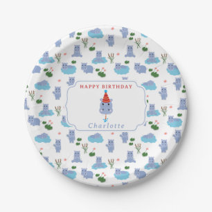 Cute Hippopotamus Hip Hippo Hooray Kids Birthday Paper Plate