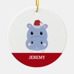 Cute Hippopotamus Hippo Christmas Santa Kids Ceramic Tree Decoration