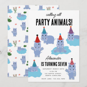 Cute Hippopotamus Hippo Party Animals Birthday Invitation