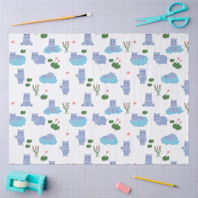 Cute Hippopotamus Hippo Pattern Tissue Paper (Craft)