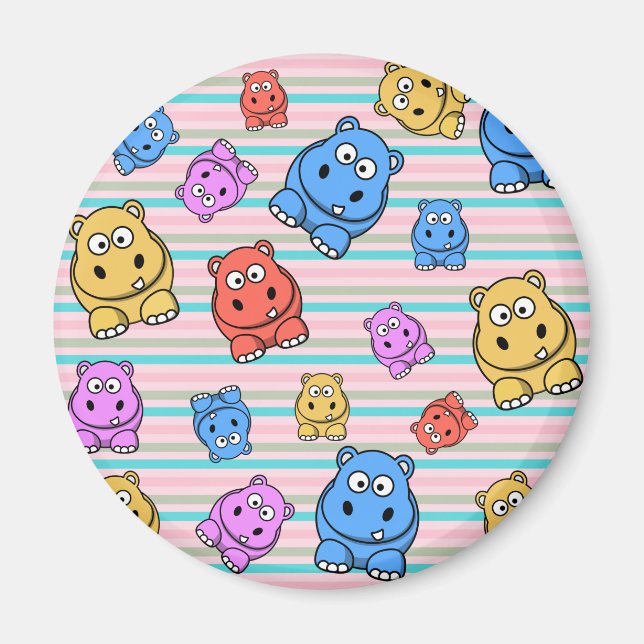 Cute Hippos Colourful Zoo Animal Theme for Childre Magnet (Front)