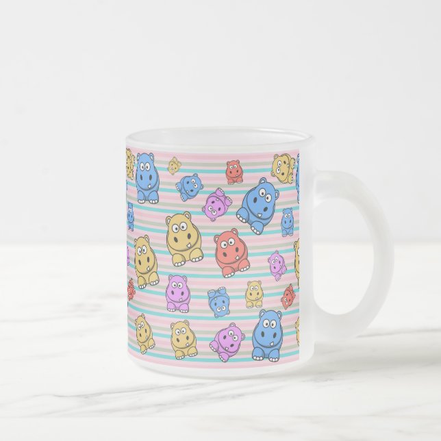 Cute Hippos Colourful Zoo Animal Theme for Frosted Glass Coffee Mug (Right)