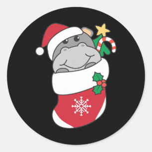 Cute Hippos In Christmas Stockings For Christmas Classic Round Sticker