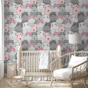 Cute Hippos Pattern Nursery Wallpaper
