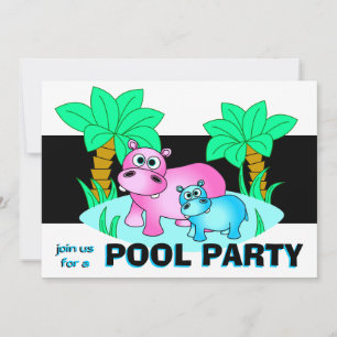Cute Hippos Pool Party Invitation