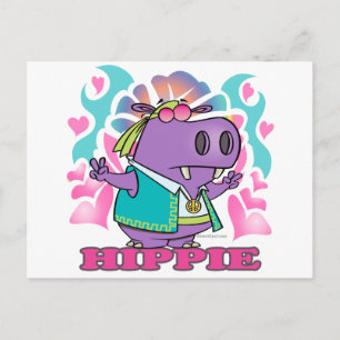 cute hippy hippie hippo cartoon with text postcard