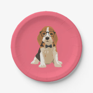 Cute Hipster Beagle Puppy Dog for Dog Lovers Paper Plate