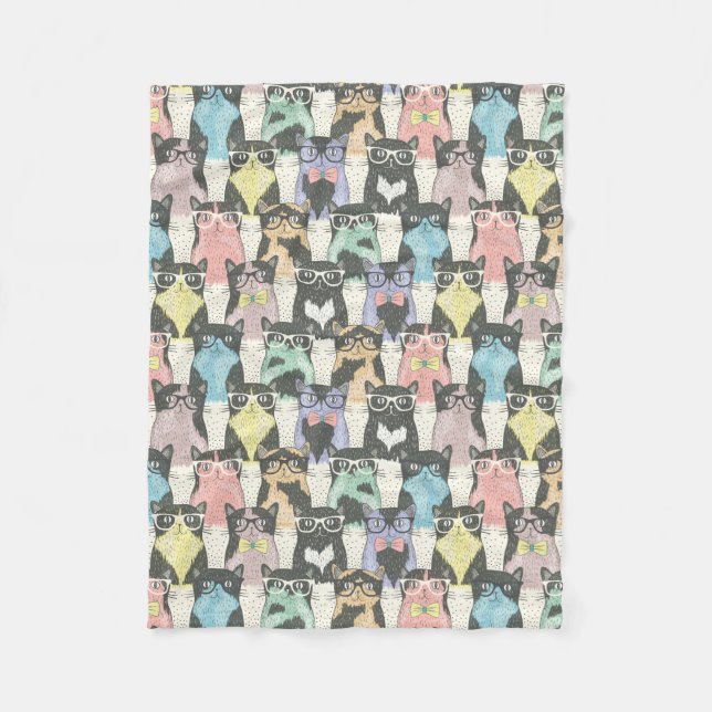 Cute Hipster Cats Pattern Fleece Blanket (Front)