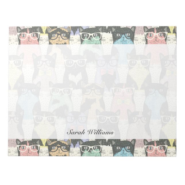 Cute Hipster Cats Pattern Notepad (Front)