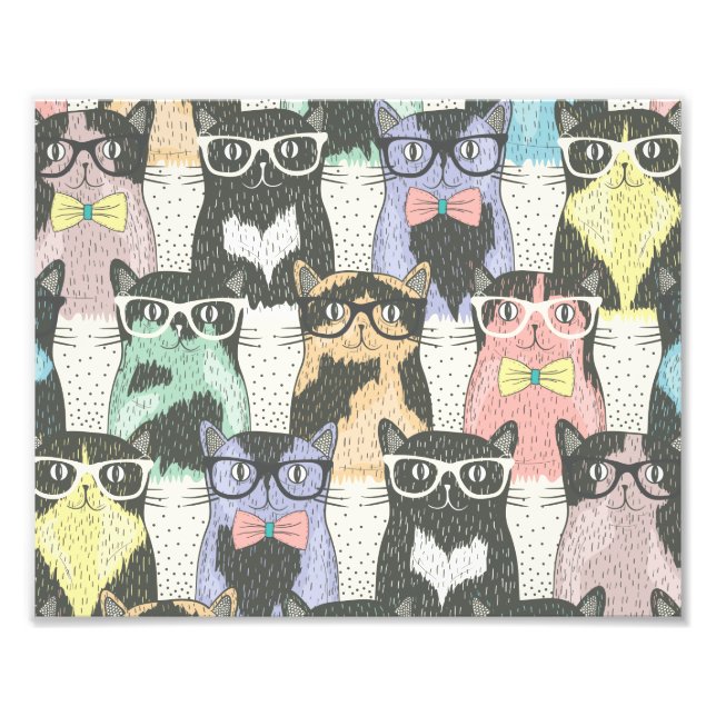 Cute Hipster Cats Pattern Photo Print (Front)
