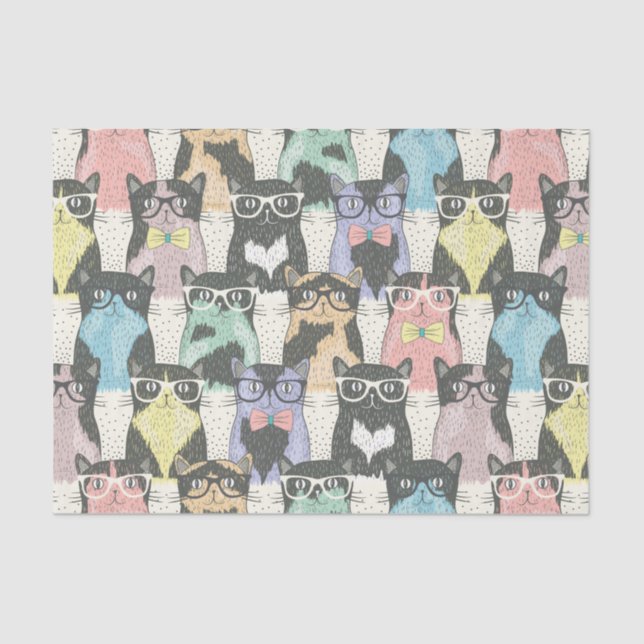 Cute Hipster Cats Pattern Tissue Paper (Front)