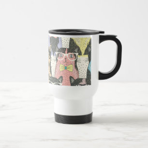 Cute Hipster Cats Pattern Travel Mug